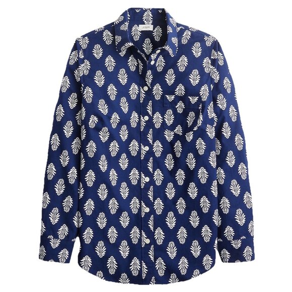 J.Crew The Perfect Button Down Poplin Long Sleeve Shirt Women’s Size 6 Navy Blue - Picture 1 of 12